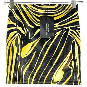 Pretty Little Thing Micro Mini Skirt 4 Velvet Yellow Black Zebra Swirl Chic NWT